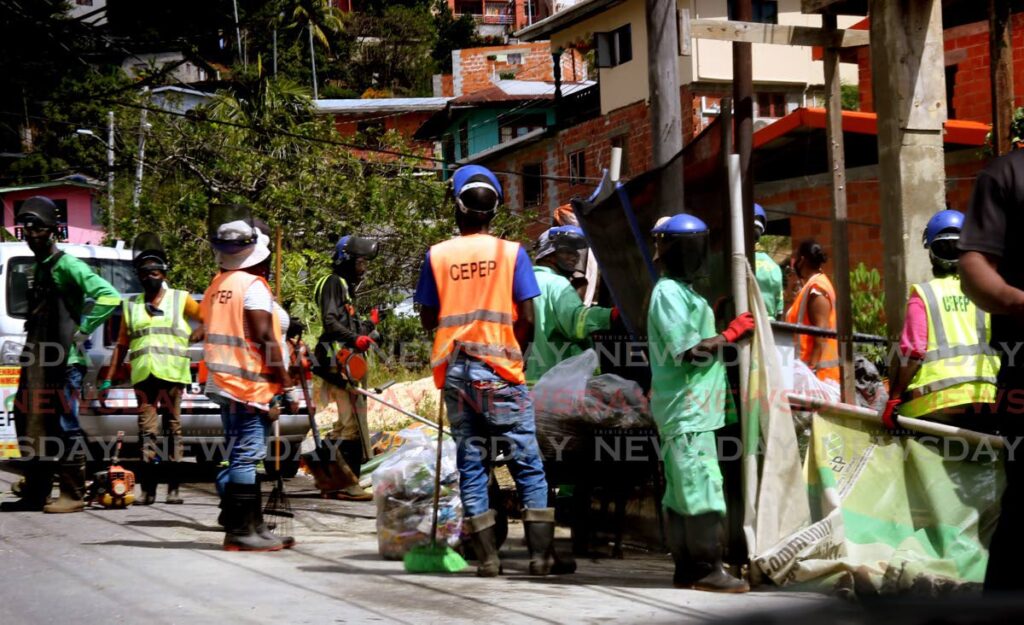 CEPEP workers on the job at Plaisance Road, Laventille. Photo by Sureash Cholai