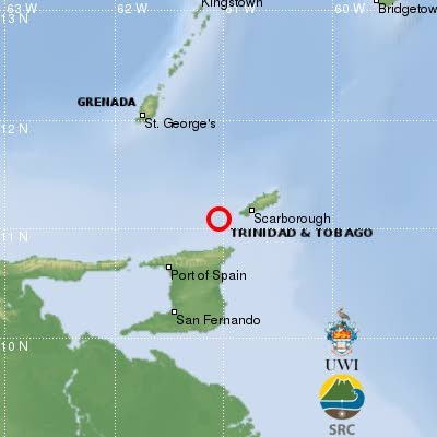 A graphic issued by the UWI Seismic Research Unit depicting the location of the earthquake which occurred at 9.40 am on Saturday. - 