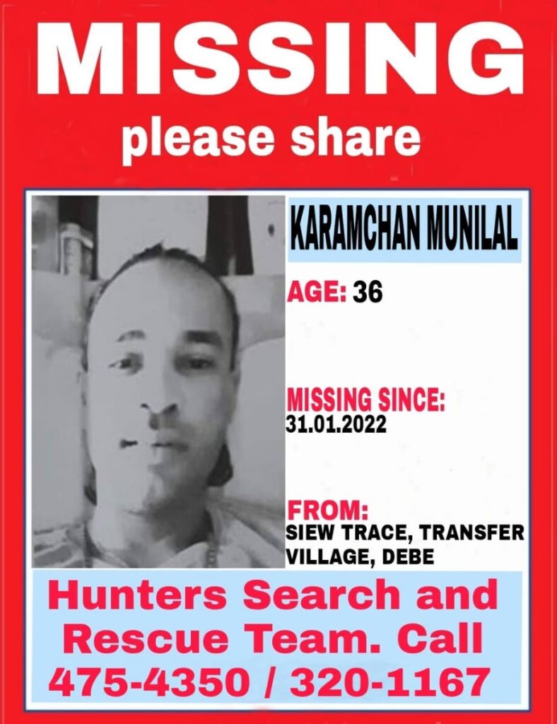 Missing person poster of Karamcham Munilal who disappeared on January 31. He was found dead on February 5. - 