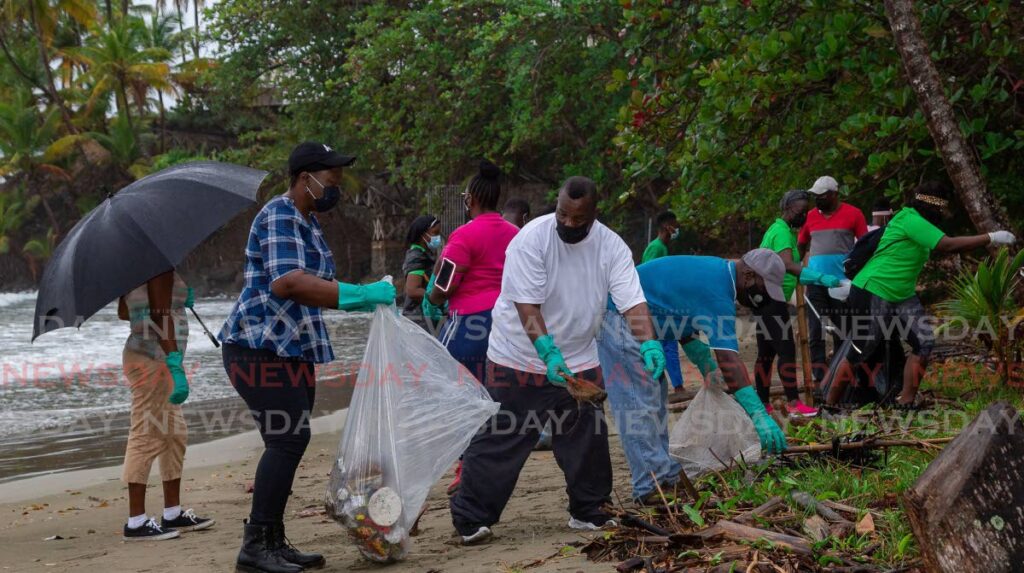 In this file photo Environment Secretary Nathisha Charles-Pantin led volunteers on a clean-up exercise at Bacolet beach. Photo by David Reid -