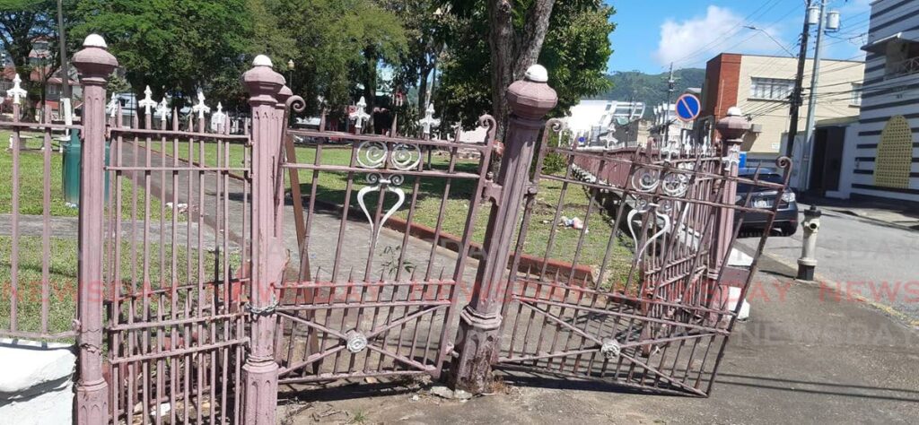 A padlocked gate at Lord Harris Square. Photo courtesy Kathryn Stollmeyer Wight - 