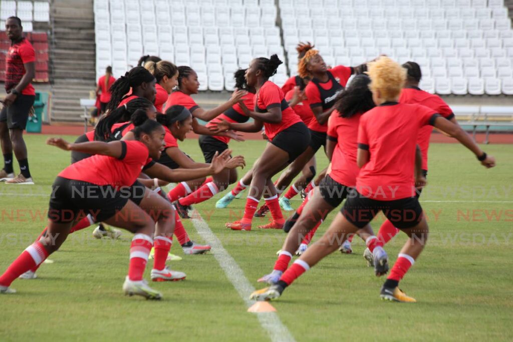 Member of the TT senior women’s football team take part in a training session, on Wednesday, ahead of their Concacaf World Cup qualifier against Nicaragua, at the Hasely Crawford Stadium, on Thursday. - Sureash Cholai