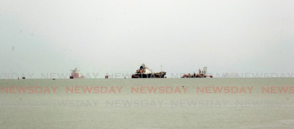 Ships anchored in the Gulf of Paria near Paria Trading Company Ltd, Pointe-a-Pierre on Saturday. - Lincoln Holder