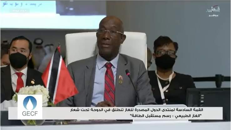 Prime Minister Dr Keith Rowley delivered a statement  at the sixth summit of heads of state and government of the gas exporting countries forum on Tuesday. Photo courtesy Office of the Prime Minister -