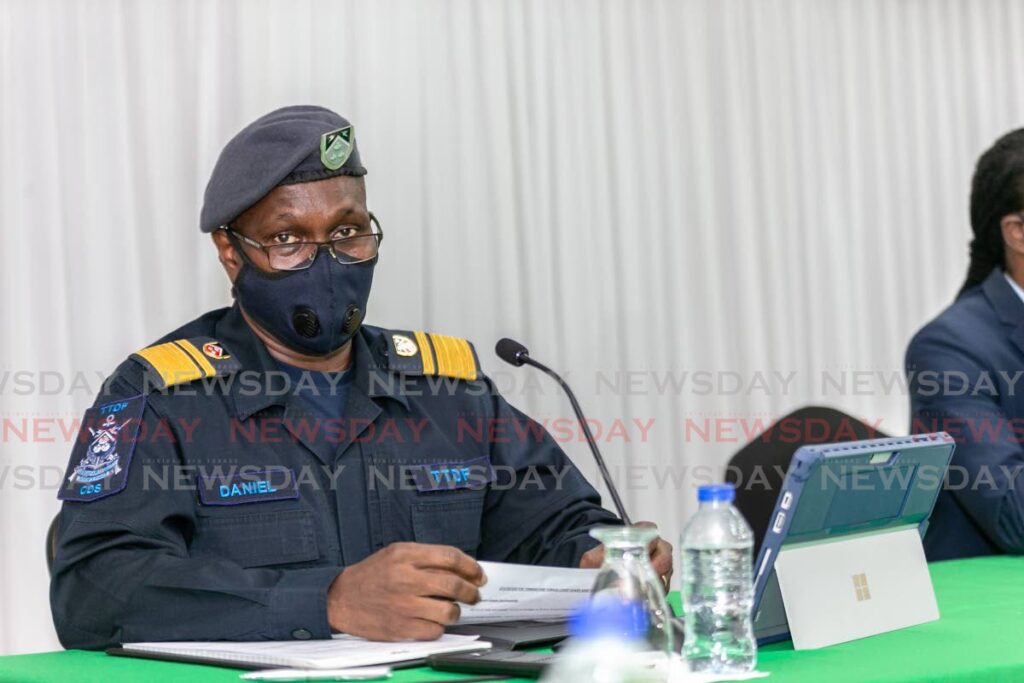 In this May 2021 file photo Chief of Defence Staff Air Commodore Darryl Daniel addresses a briefing at the Ministry of National Security. - Jeff K Mayers