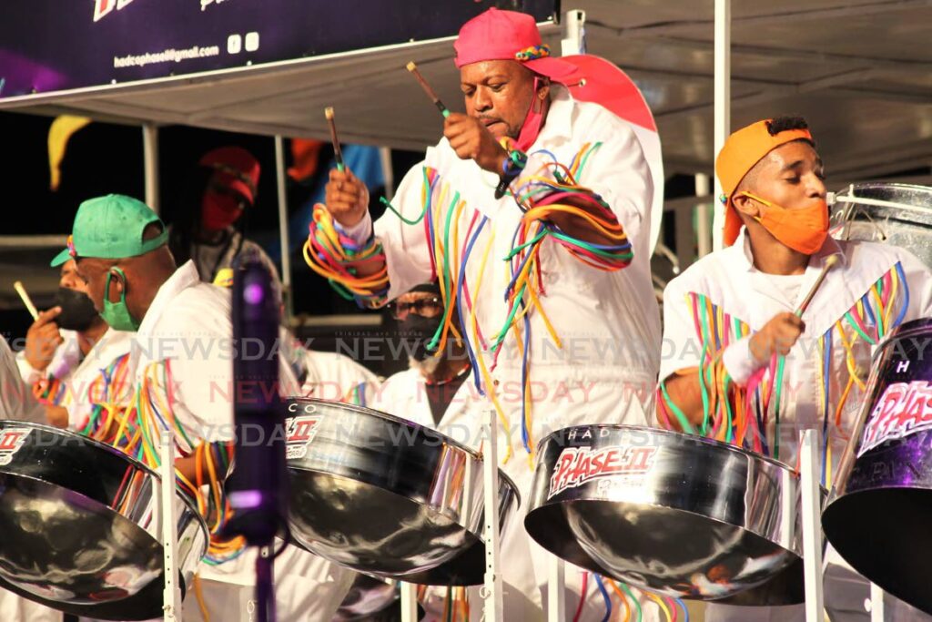 Members of Phase II Pan Groove perform at Pan Trinbago's Musical Showdown at the Queen's Park Savannah, Port of Spain on February 26. Photo by Roger Jacob