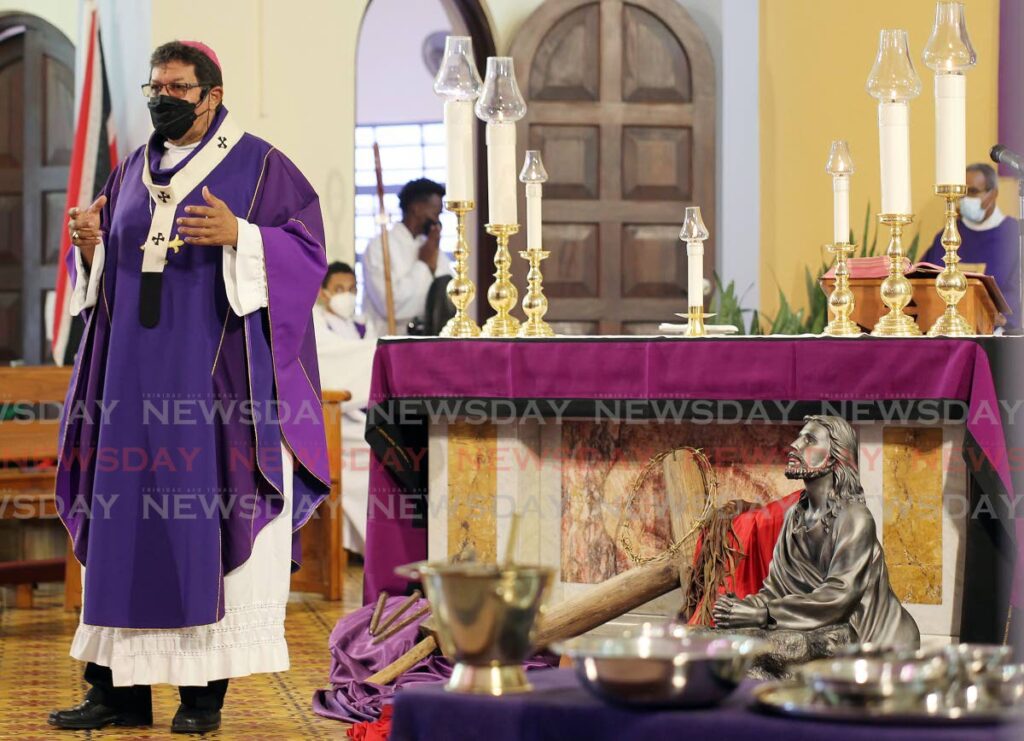 Archbishop Jason Gordon officiated the Ash Wednesday service  at Our Lady of Perpetual Help, Harris Promenade San Fernando. Photo by Lincoln Holder