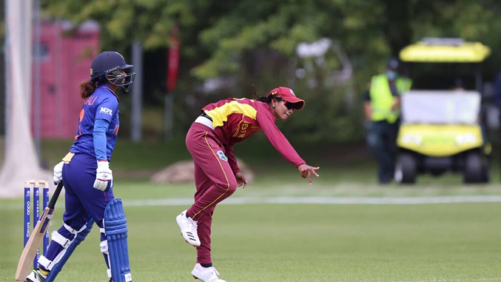 West Indies spinner Karishma Ramharack bowls in a World Cup warm-up match against India, recently. - 