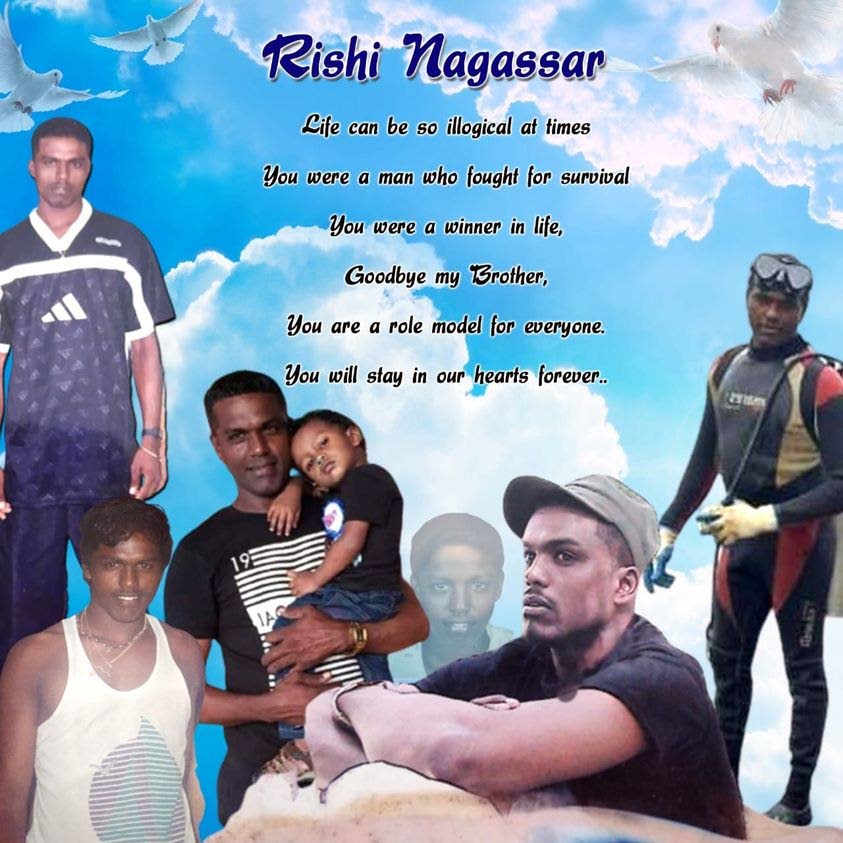A collage of photos created in memory of diver Rishi Nagassar. - 