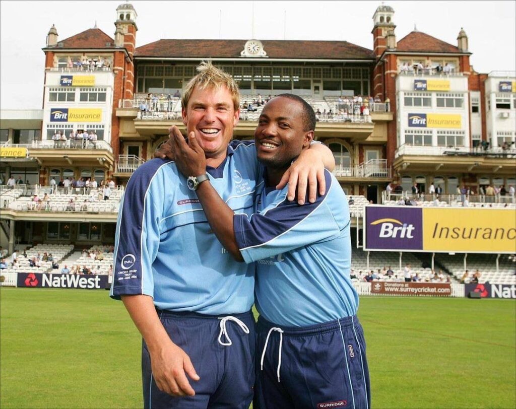 West Indies legend Brian Lara, right, and his friend Shane Warne. - 