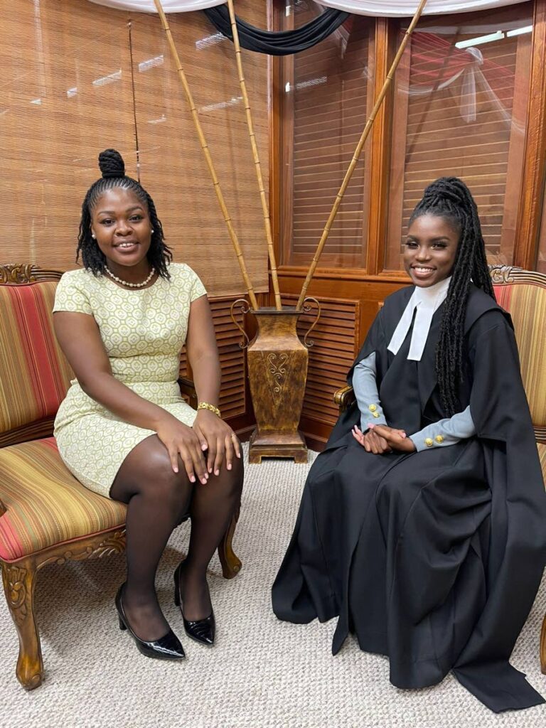 THA Presiding Officer Aleah Holder, right, and Clerk of the Assembly Kai John in the Secretariat meeting room at Tuesday's special all-women sitting of the Assembly Legislature, Scarborough, Tuesday. - 
