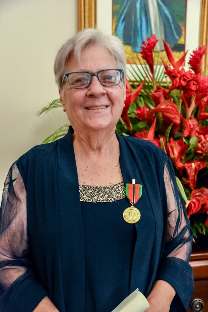 Debbie Jacob received the  Chaconia Medal (Gold) in the sphere of humanitarian work at the National Awards 2020, President's House, Port of Spain on March 7. - Office of the President/Pool Photographer