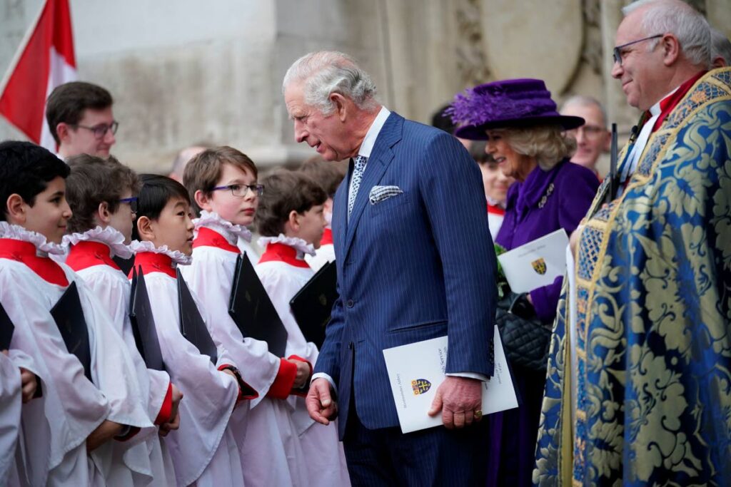 Britain's Prince Charles and Camilla, Duchess of Cornwall leave after the Commonwealth Service on Commonwealth Day at Westminster Abbey in London, Monday. AP PHOTO - 