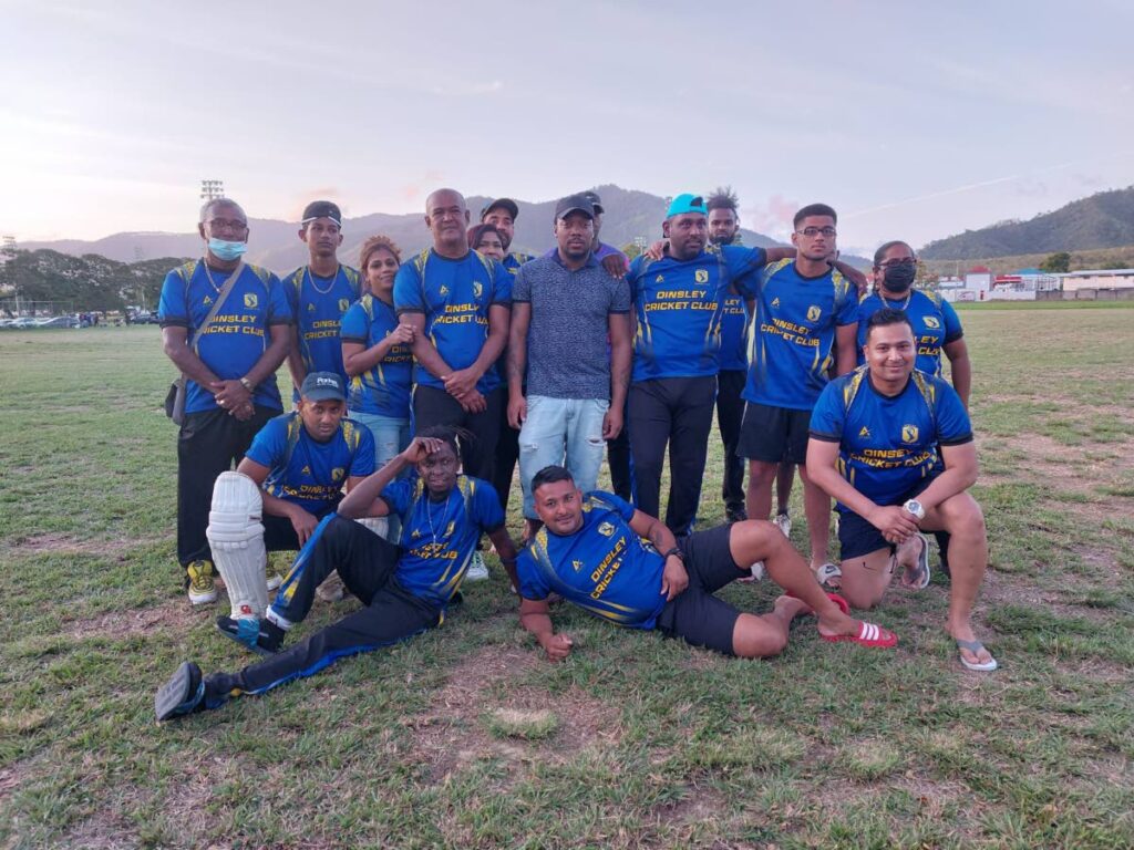 Members of the Dinsley Sports Club at the TT Cricket Board East Zone T12 tournament, at the Eddie Hart Savannah, Tacarigua on Saturday. PHOTO COURTESY JOSEPH SAM PHILLIP - 