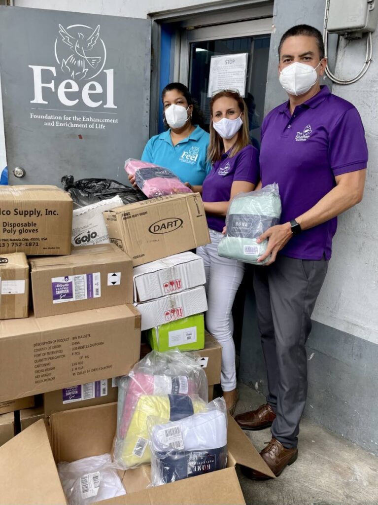 The Foundation for the Enhancement and Enrichment of Life (Feel) recently donated items to The Shelter. These items  included bags of rice, cases of red beans, inco pads, sanitary napkins, toys, clothing, masks, hand sanitiser and bed sheets. - 