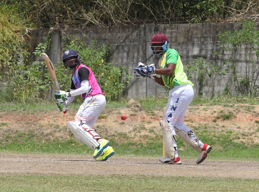 East Zone’s Verran Batchu plays a shot during the Price Club-Tiger Tanks Unlimited Under19 tournament semi-final match against South Zone, at the National Cricket Centre, Balmain, Couva, on Thursday.  - ANGELO MARCELLE