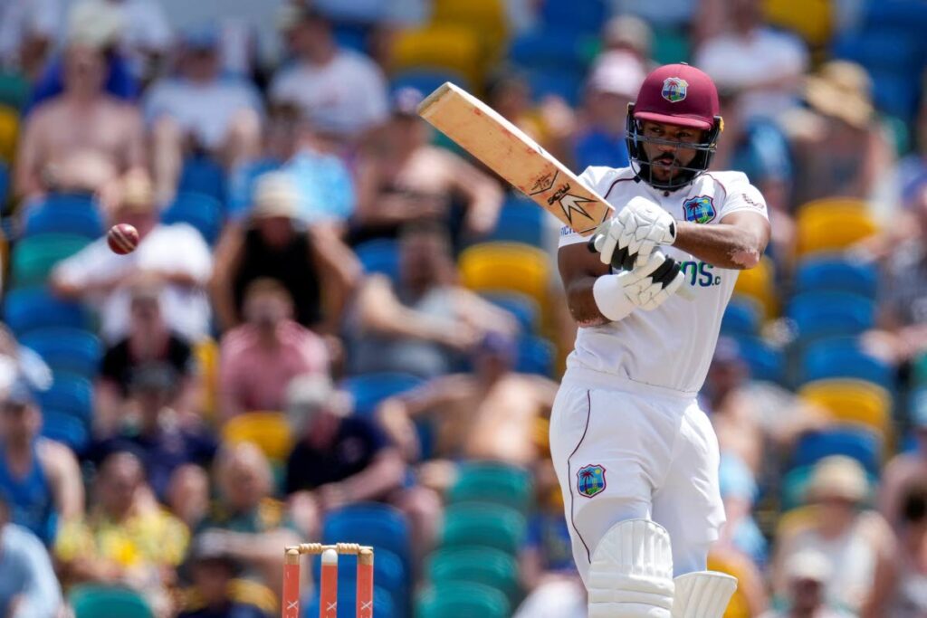 West Indies' John Campbell bats against England during day five of their second Test match at the Kensington Oval in Bridgetown, Barbados, on Sunday. (AP PHOTO) - 