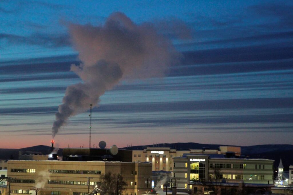 This February 16 photo shows a plume of smoke being emitted into the air from a power plant in Fairbanks, Alaska, which has some of the worst polluted winter air in the US.  - AP