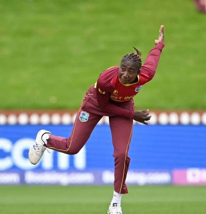 Stafanie Taylor of the West Indies bowls during the 2022 ICC Women's Cricket World Cup match against Australia at Basin Reserve, on Wednesday, in Wellington, New Zealand. - Photo courtesy ICC Media