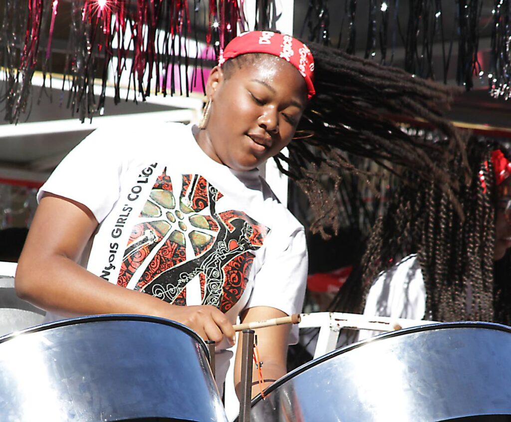 A St Francois Girls' steel orchestra player during the school's performance in the 2018 Junior Panorama. - ROGER JACOB