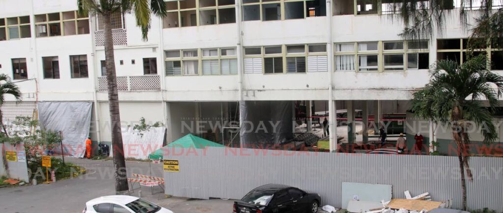 A section of the construction zone at the central block of the Port of Spain General Hospital.  Photo by Sureash Cholai