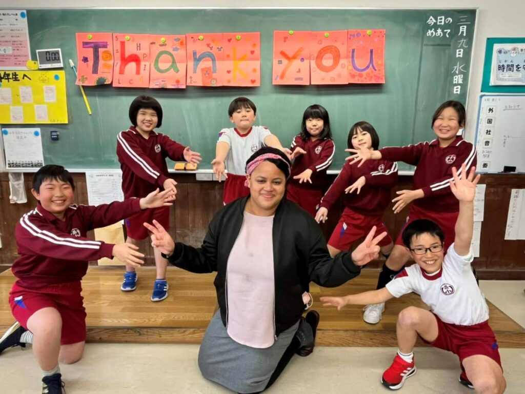 Ariel Matthews poses for a picture with a few of her students in Oki Islands, Japan. - Ariel Matthews