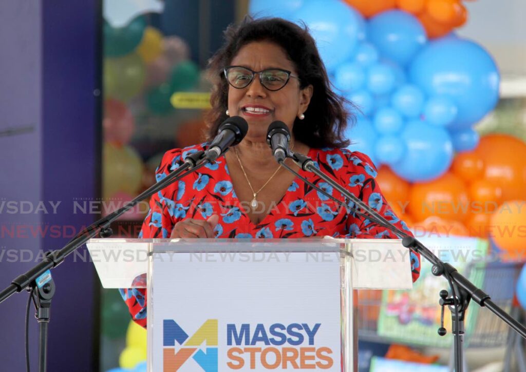 Minister of Trade and Industry Paula Gopee-Scoon speaks at the opening of the Massy Stores Brentwood, Chaguanas outlet on Monday. - AYANNA KINSALE