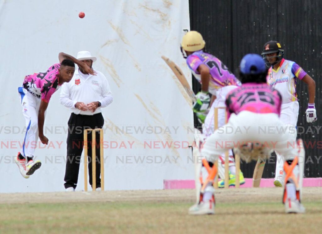 Masqueraders’ Verran Batchu looks to play a shot off the bowling of Flamingos Joshua James during the Under-19 Sports and Culture Fund Cup match at the National Cricket Centre, Couva.  - AYANNA KINSALE