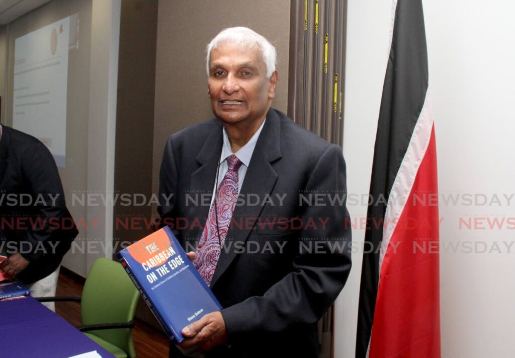 Winston Dookeran at the launch of his new book, Caribbean on the Edge: the Political Stress of Stability, Equity and Diplomacy, at Costaatt’s campus in Chaguanas. - AYANNA KINSALE