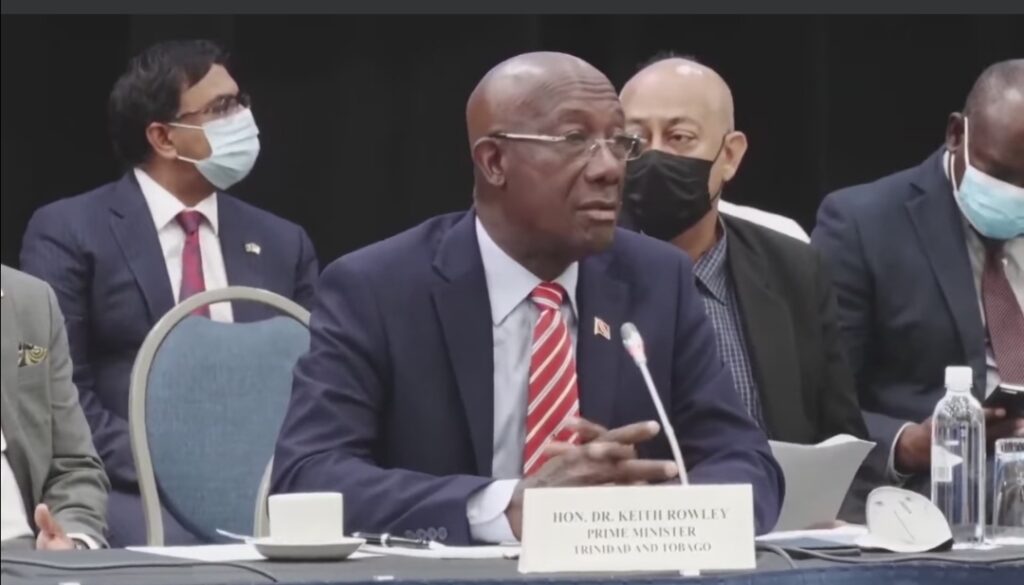 Prime Minister Dr. Keith Rowley at the opening of roundtable discussions on de-risking and correspondent banking in Barbados on Wednesday. 