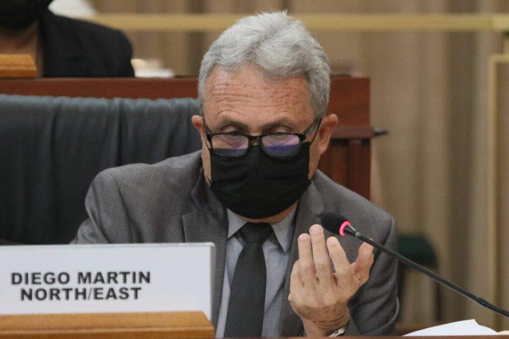 Finance Minister Colm Imbert during the Standing Finance Committee in Parliament on May 13. - Photo courtesy Parliament
