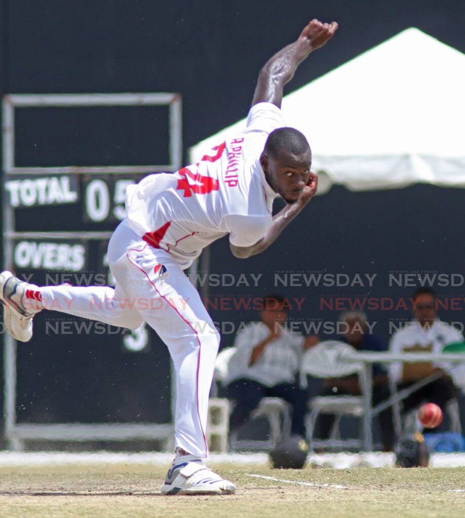 TT Red Force fast bowler Anderson Phillip.  Photo by Marvin Hamilton