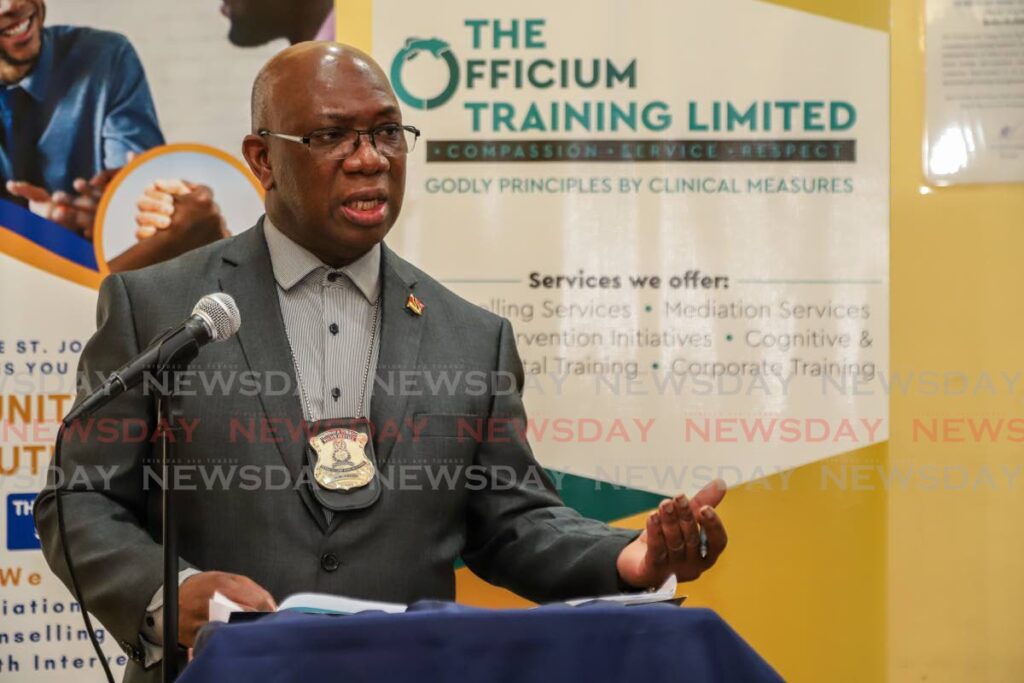 Acting Police Commissioner McDonald Jacob at conflict resolution training programme, Police Academy, St James in April. - PHOTO BY JEFF MAYERS