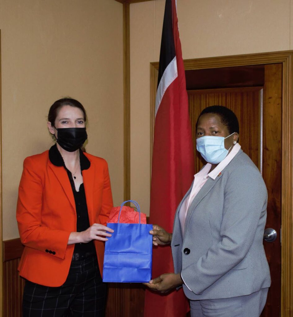 British High Commissioner Harriet Cross and Planning and Development Minister Pennelope Beckles at a recent courtesy visit. - 