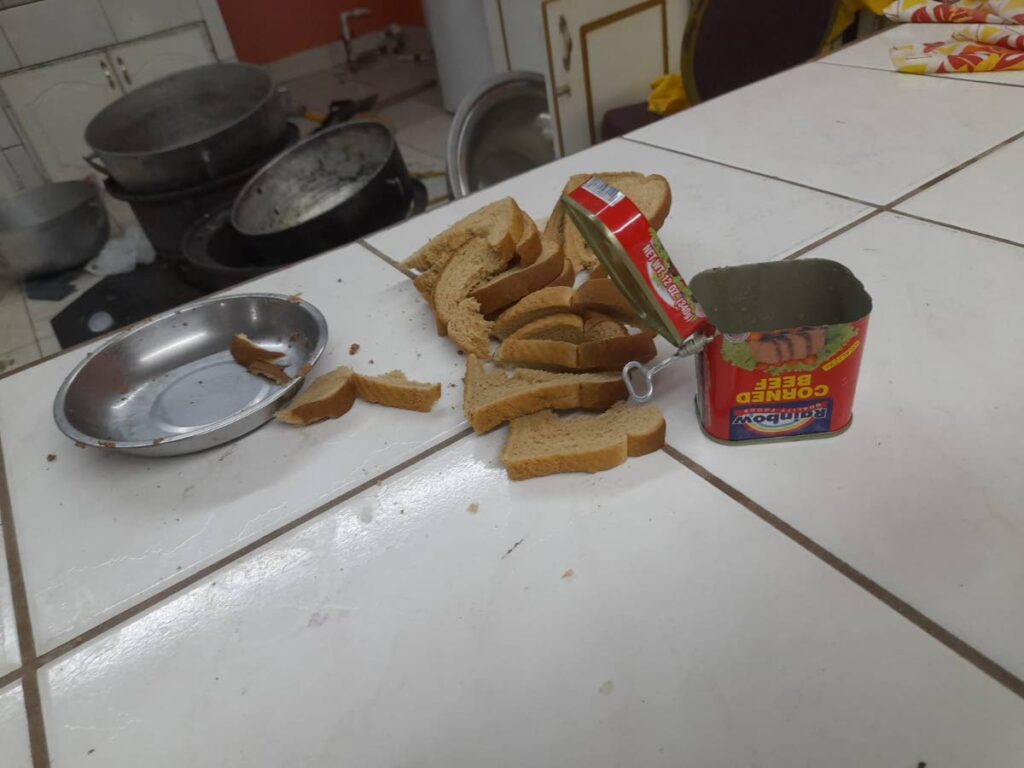 DISRESPECT: Pieces of bread and empty corned beef tins left behind by vandals at the Carapo Shiv Mandir  on the weekend. PHOTO COURTESY HANSRAJ RAMDHANIE.