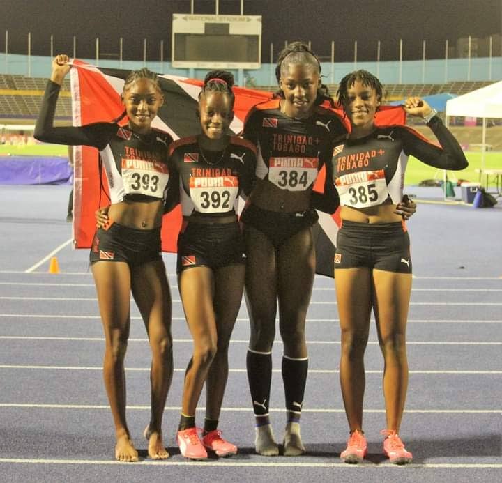 2022 Carifta girls Under-20 4x100m bronze medallists Kyah La Fortune, from left, Karissa Kirton, Shaniqua Bascombe and Kayla Caesar. - 