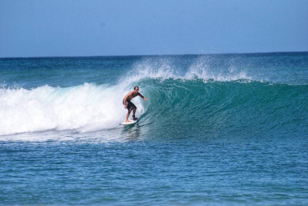 Surfing at Grange Bay, Tobago. 