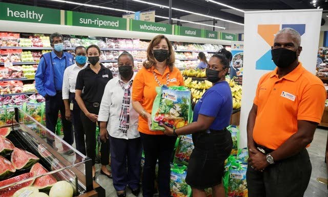 Dr Roger Hosein, Sure Foundation; left, Sonia Bradshaw, grocery department manager, Massy Stores Brentwood; Sarah Avey, vice president, human resources, Massy Stores; Sharon Ifill, store manager, Massy Stores Brentwood; Roxane De Freitas, CEO, Massy Stores; Dr Rebecca Gookool-Bosland, Sure Foundation and Sonny Williams, operations manager, Massy Stores at Massy Stores Brentwood. - 