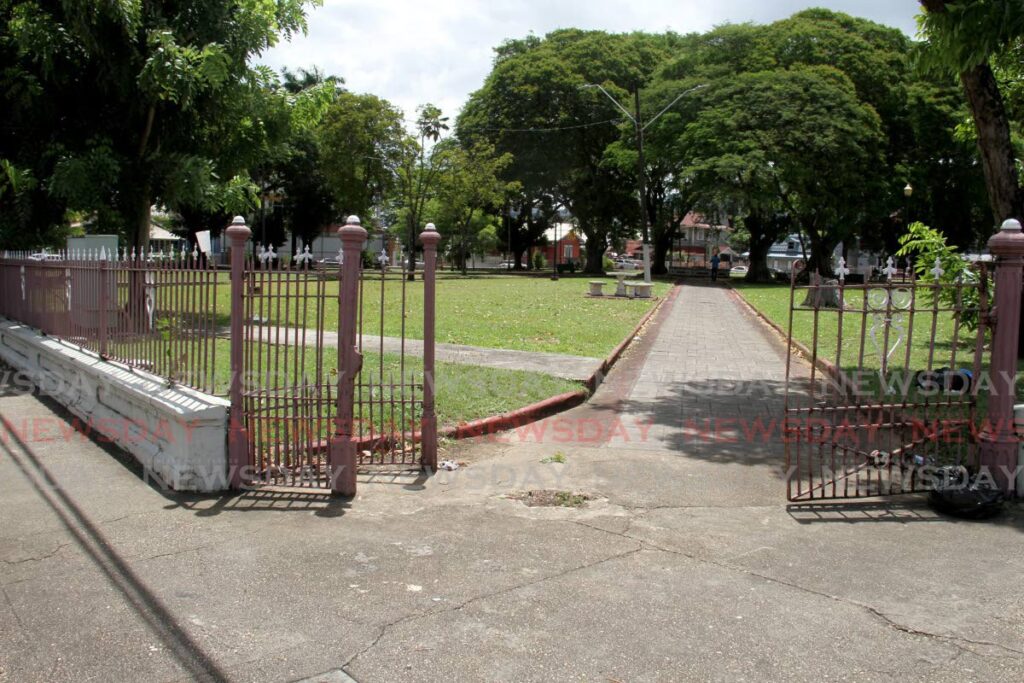 A gate is missing from one of the entrances to Lord Harris Square on Pembroke Street, Port of Spain. - AYANNA KINSALE