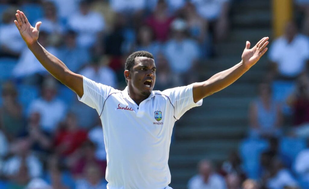In this February 9, 2019 file photo, Shannon Gabriel of West Indies celebrates the dismissal of Joe Denly of England during day one of the 3rd Test between West Indies and England at Darren Sammy Cricket Ground, Gros Islet, St Lucia. Photo source: CWI Media