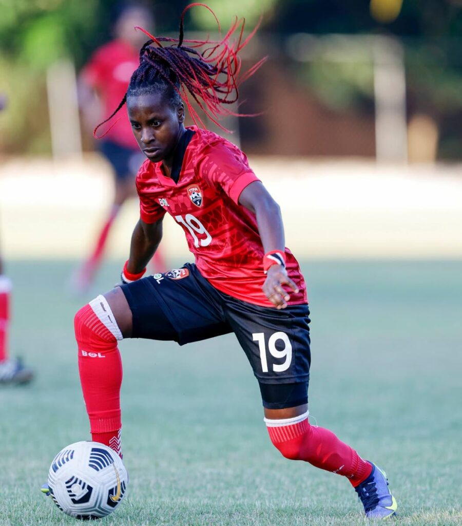 Kennya ‘YaYa’ Cordner in action for Trinidad and Tobago during a friendly international against Dominican Republic at San Cristobal, Dominican Republic on November 26, 2021.  - 