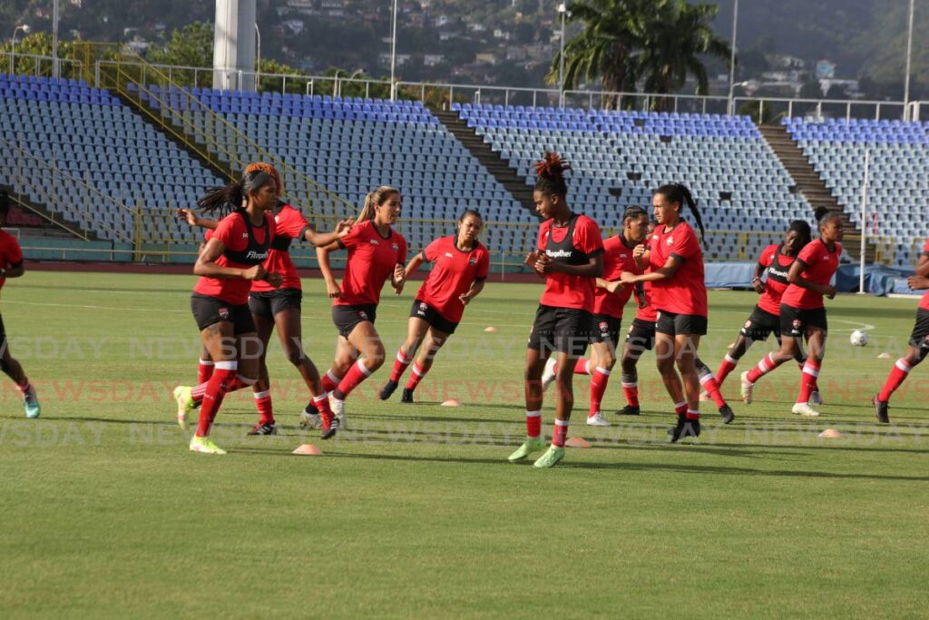 In this February 16 file photo, members of the TT senior women's football team take part in a training session, at the Hasely Crawford Stadium, Port of Spain.  Photo by Sureash Cholai 