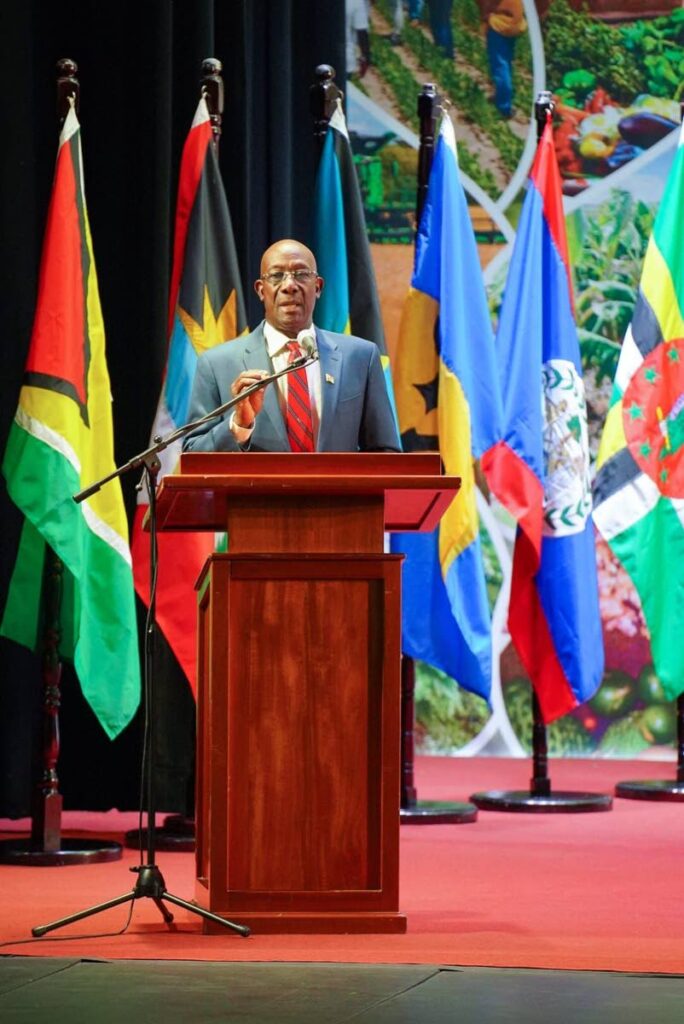 Prime Minister Dr Keith Rowley addresses an agriculture invesment forum in Guyana in May. - Photo courtesy Office of the Prime Minister.