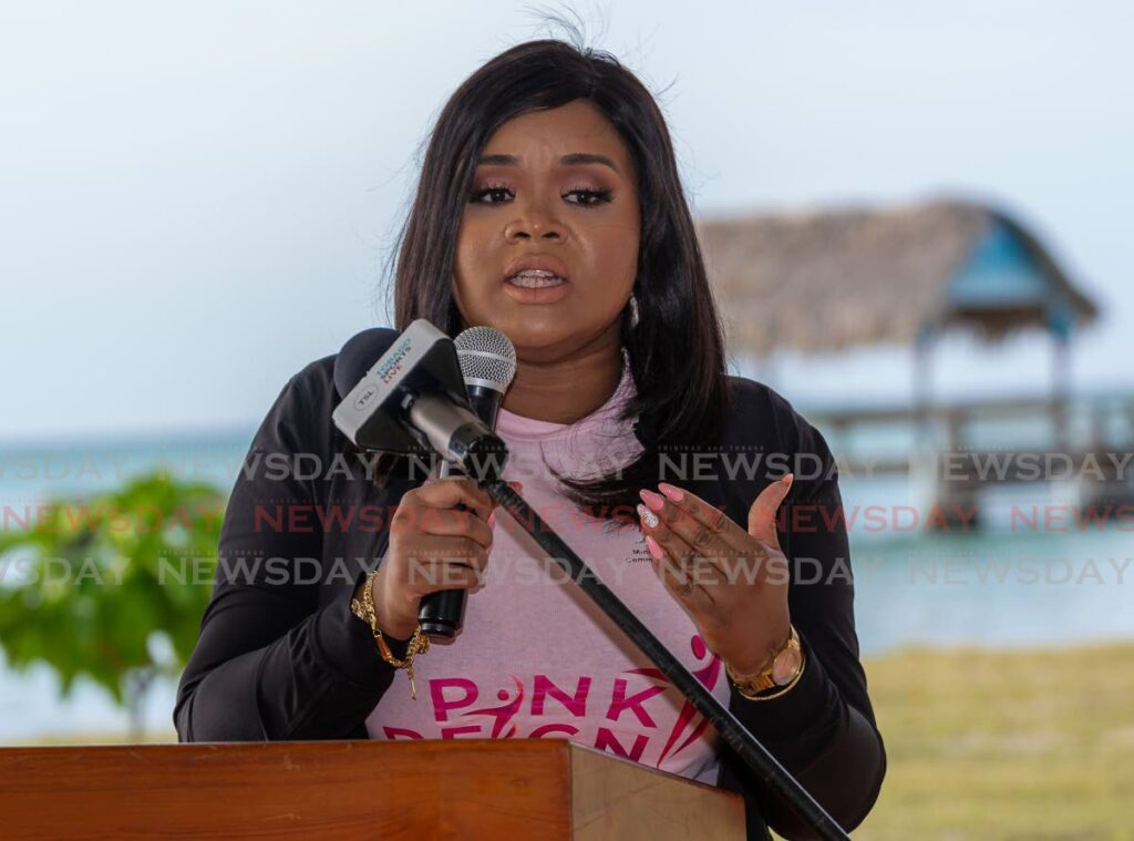 Tobago West MP Shamfa Cudjoe at a press conference in Pigeon Point Heritage Park on Tuesday. - David Reid