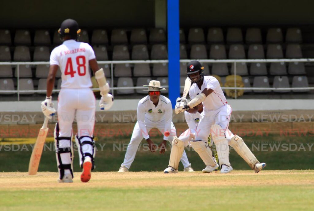 TT Red Force batsman Jason Mohammed faces a delivery from Guyana  Harpy Eagles, during the CWI Regional Four-day match, at the Queen’s Park Oval, St Clair, on Wednesday.  - SUREASH CHOLAI