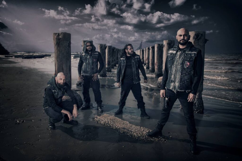 Members of death metal/Caricore band LYNCHPiN, left to right, Gerard Ferreir, guitarist; Aaron Maharaj, drummer; Sievan Siewsarran, lead vocalist; and Jiggy Khatri, bassist. Photo by Nisha Ramroop - 