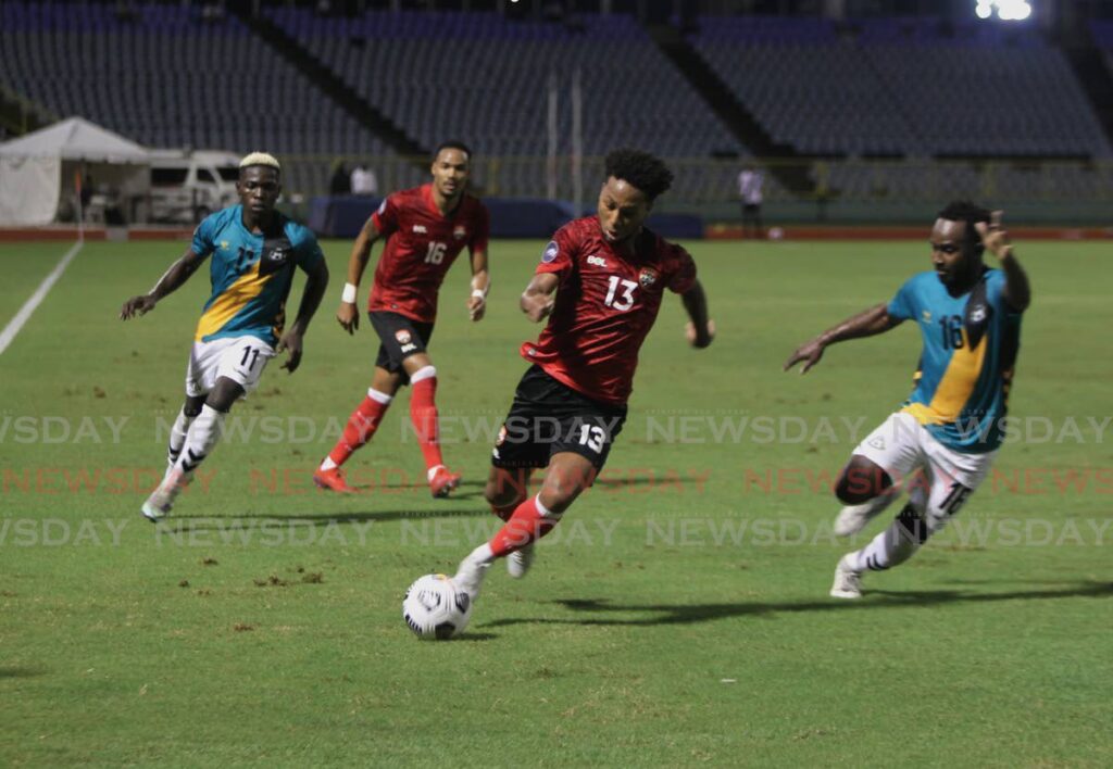 TT’s Judah Garcia controls the ball during the Concacaf Nations League match, on Monday, at the Hasely Crawford Stadium, Port of Spain.  - ROGER JACOB
