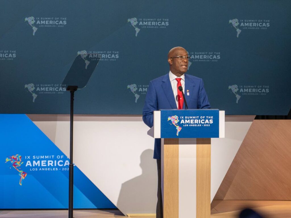 IPrime Minister Dr Keith Rowley addresses the Ninth Summit of the Americas in Los Angeles, California on JUne 10.

PHOTO COURTESY THE OFFICE OF THE PM - 