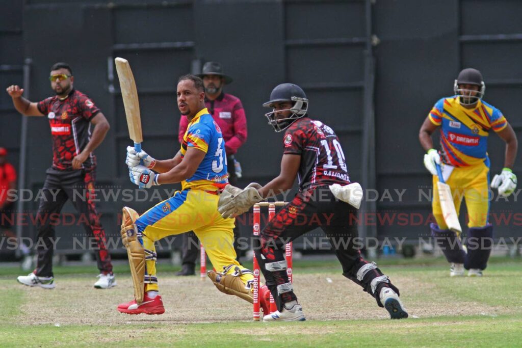 Steelpan Strikers’ Lendl Simmons looks on after playing a shot during the TTCB Dream XI T10 Blast match against Soca Kings, on Tuesday, at the Brian Lara Cricket Academy, Tarouba.  - Marvin Hamilton