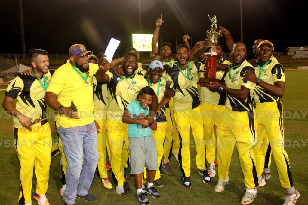 FLASHBACK: In this May 5, 2017 file photo, Merry Boys celebrate after beating Central Sports in the TT Cricket Board T20 final, at the Brian Lara cricket Academy, Tarouba.  - Newsday